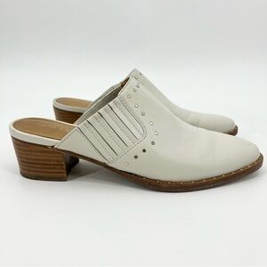 Joie Fayla Ivory Leather Studded Block Heel Mules EU 36/US 6